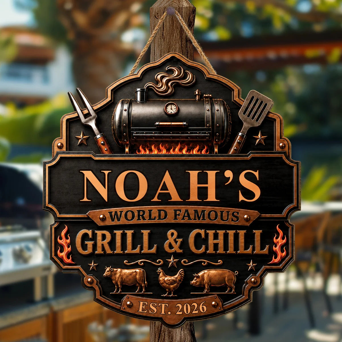 World Famous BBQ Personalized Wood Sign - Custom Bar and Grill Gift