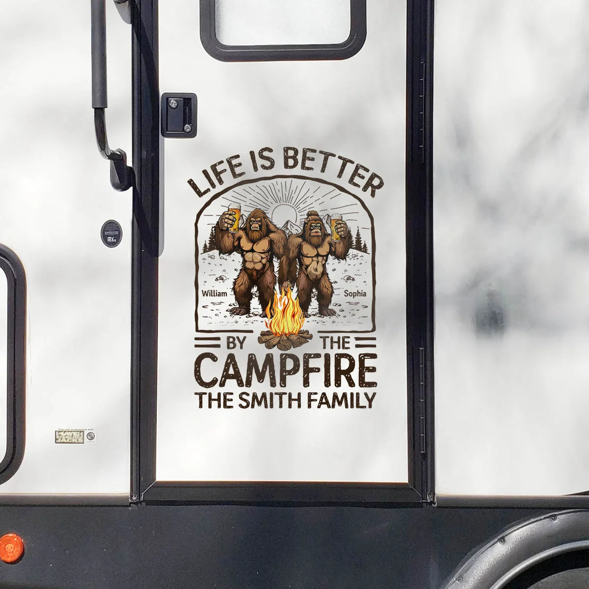 Life Is Better By The Campfire Bigfoot Couple - Personalized RV Decal Sticker Gift