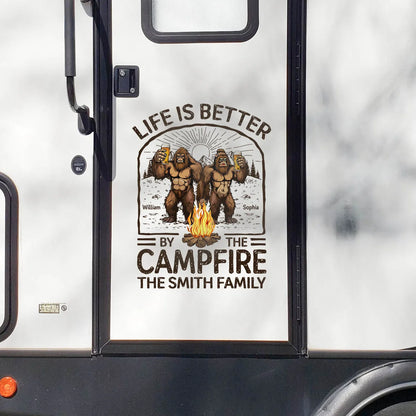 Life Is Better By The Campfire Bigfoot Couple - Personalized RV Decal Sticker Gift
