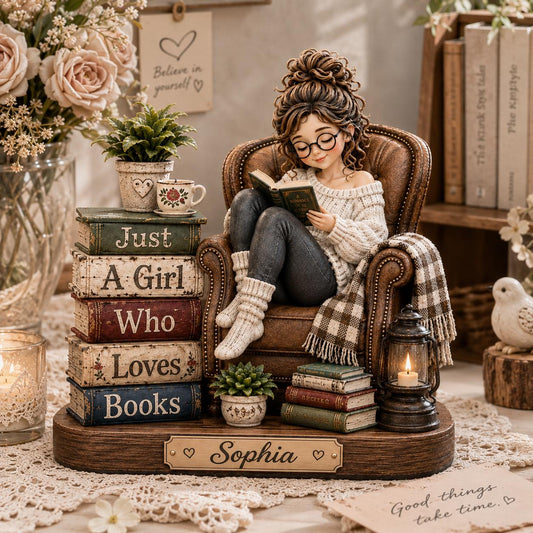 "Just A Girl Who Loves Books" Personalized Wooden Block - Custom Birthday Gift for Book Lovers