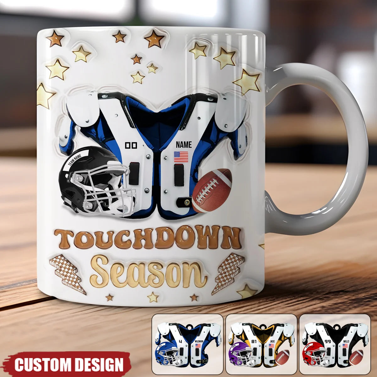 Touchdown Season Personalized Football Mug - Custom Name Jersey Coffee Mug for Fans