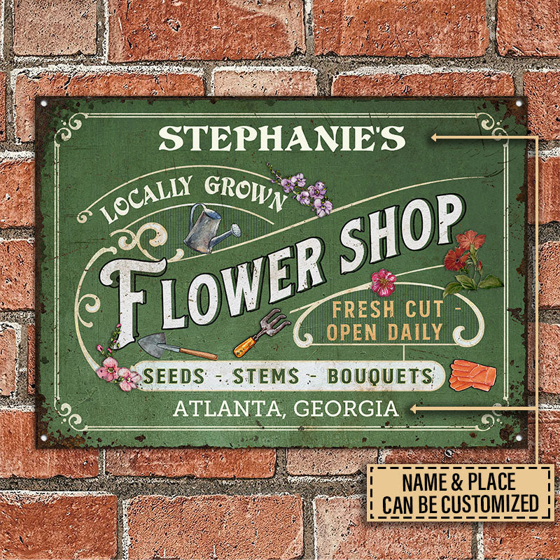 Personalized Flower Shop Metal Sign - Custom Garden Wall Art Gift for Gardeners
