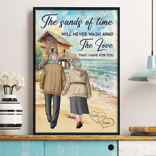"Sands of Time" Personalized Couple Canvas / Poster - Custom Seaside Anniversary Gift
