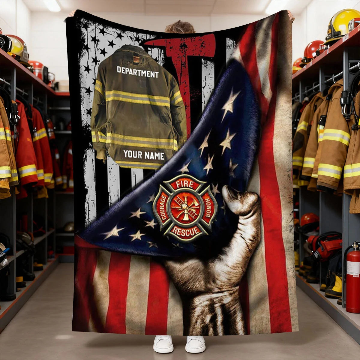 Firefighter Armor Courage Honor Personalized Blanket - Custom Name Keepsake Gift for Fireman