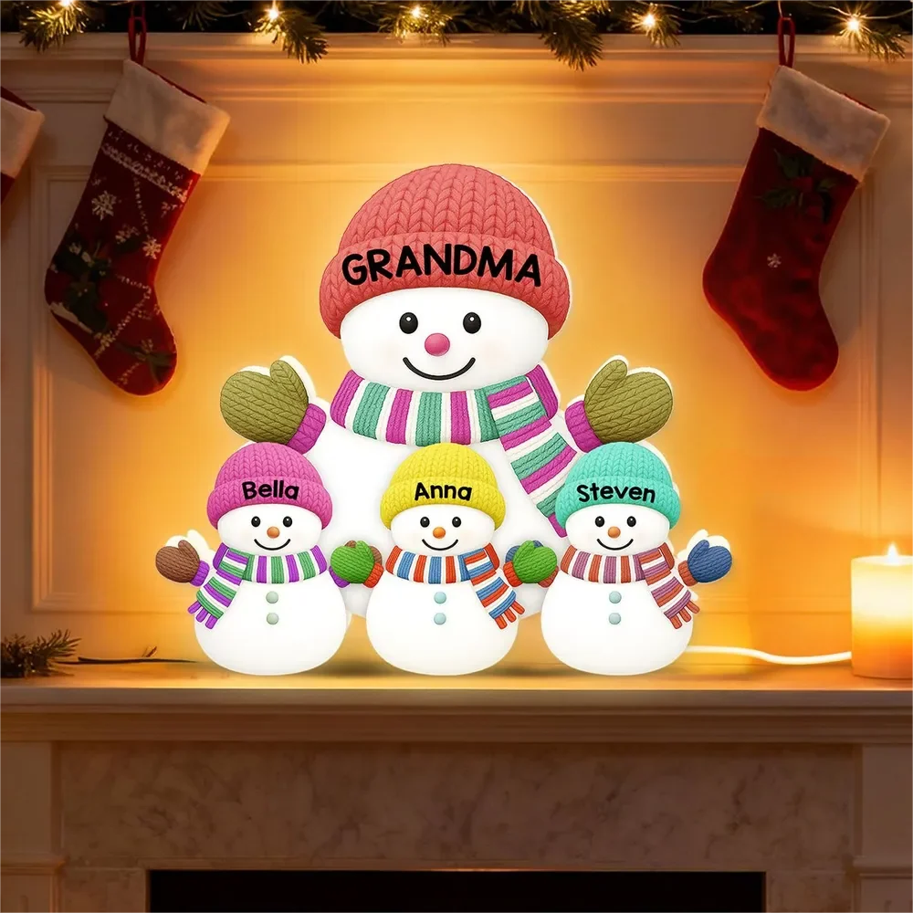 Grandma & Grandkids Snowman Custom Night Light Box - Personalized Holiday Keepsake Gift