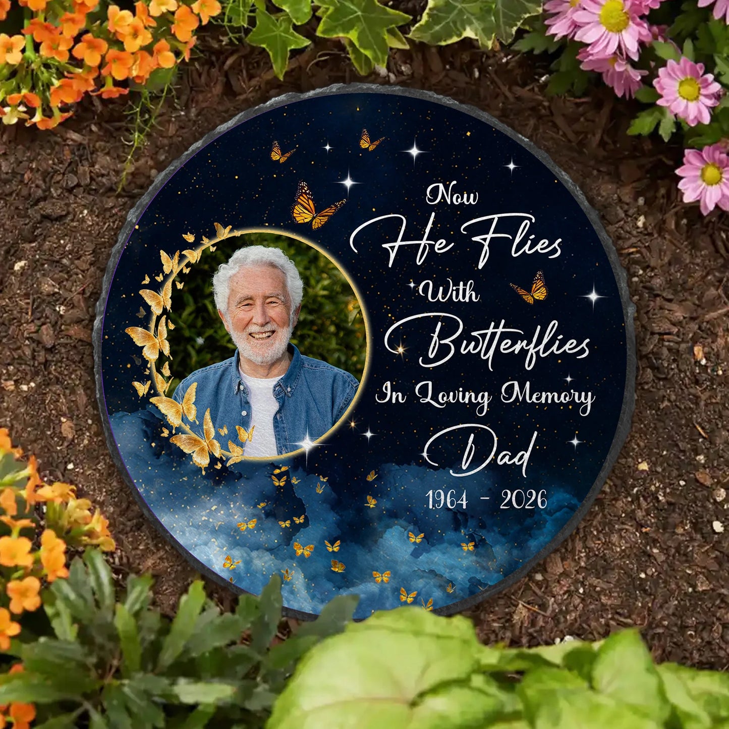 "Now She Flies With Butterflies" Photo Memorial Garden Stones - Personalized Remembrance Gifts