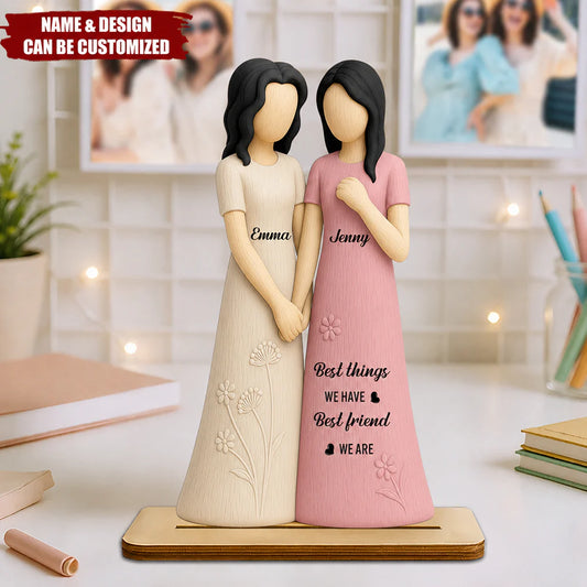 Personalized best friend wooden plaque featuring two customized figurines for sister birthday gift