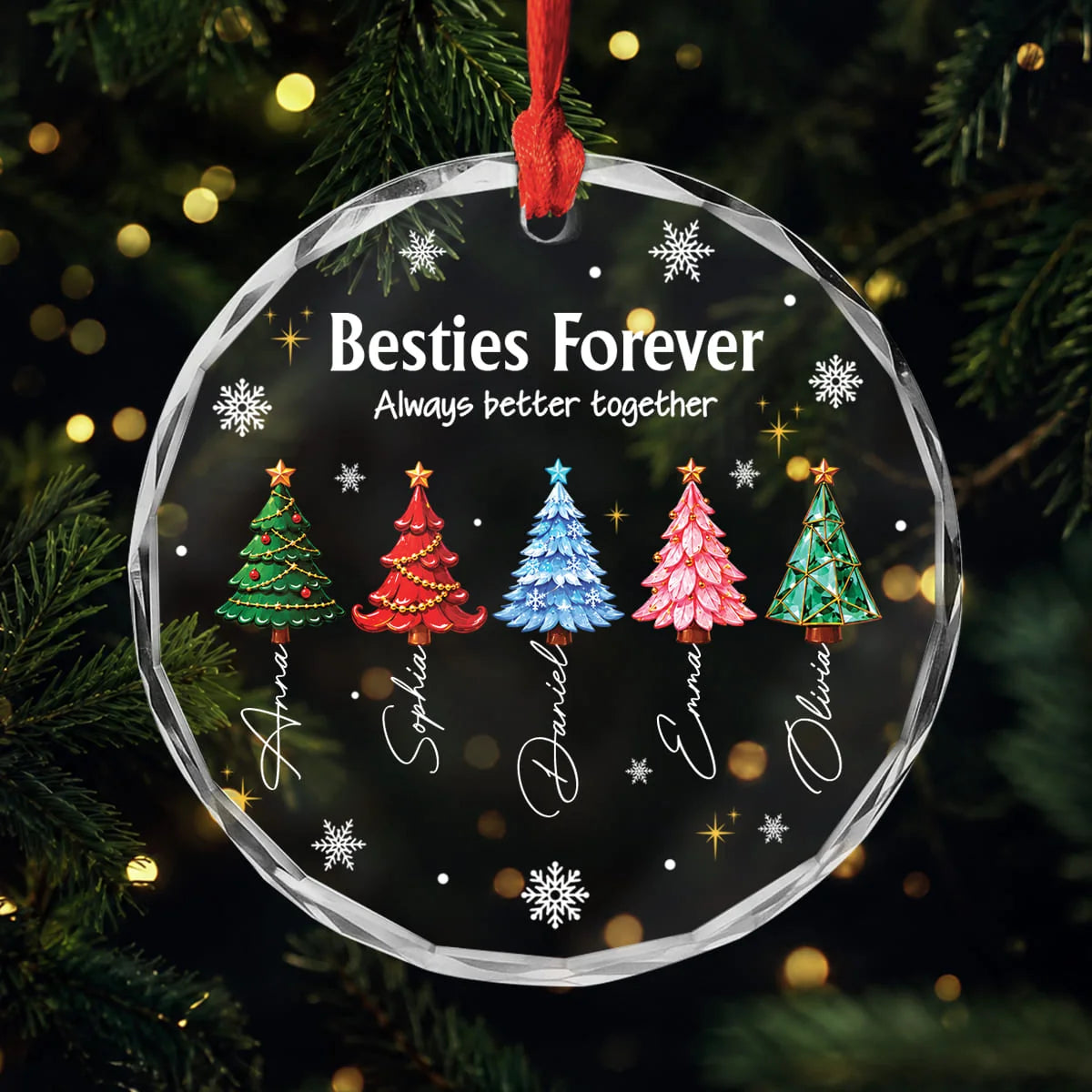 "Besties Forever Always Better Together" Personalized Glass Ornament - Custom Christmas Keepsake Gift for Best Friends