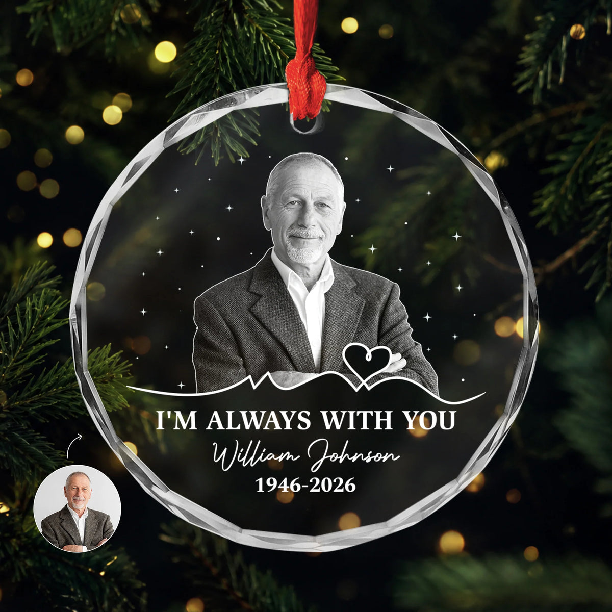 "I'm Always with You" Personalized Glass Ornament – Memorial Gift for Loss of Mother or Father