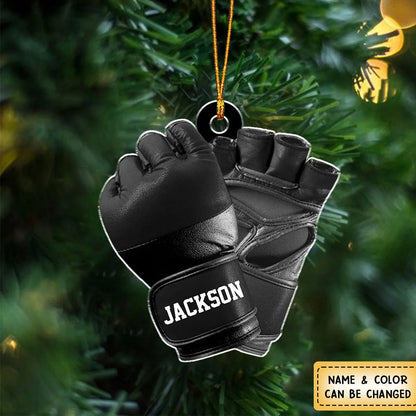 Personalized MMA Gloves Acrylic Ornament - Custom Fighter Name Christmas Tree Keepsake Gift
