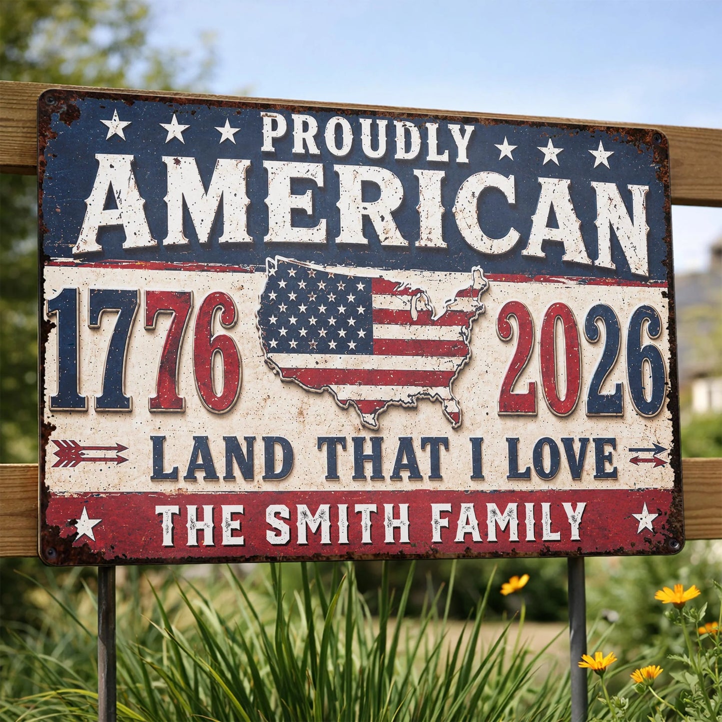 Custom Patriotic Family Metal Sign for Family with personalized design details for meaningful gifting image 8