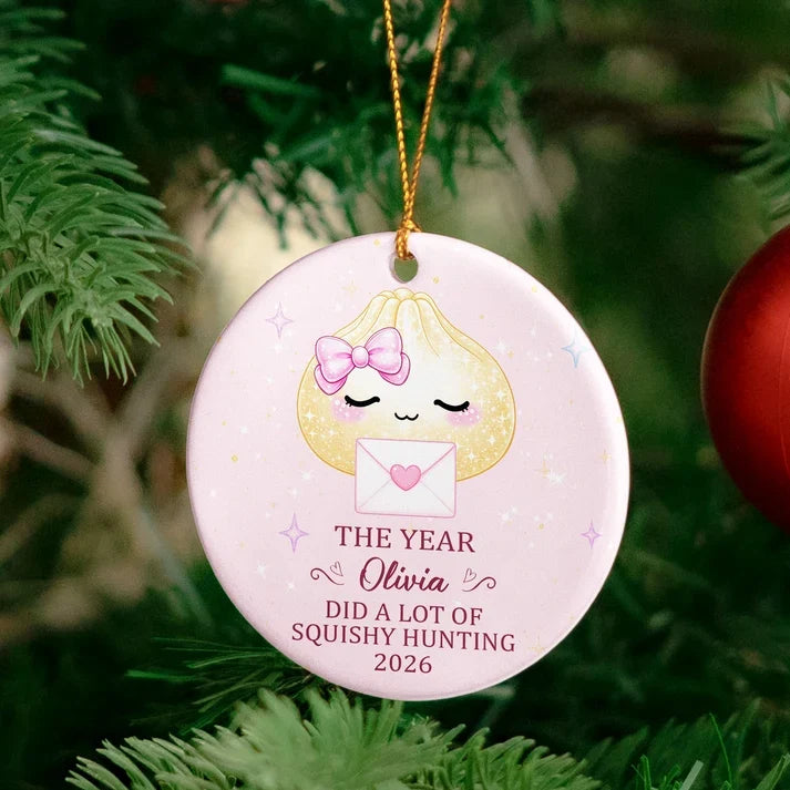 Squishy Hunting Personalized Ceramic Ornament - Custom Cute Dumpling Keepsake for Kids