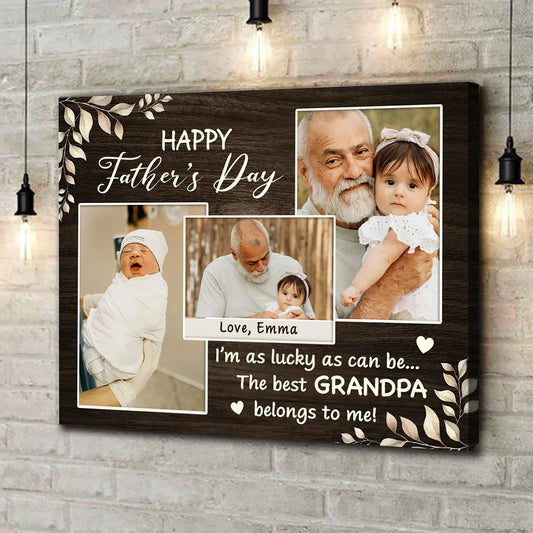 Personalized best grandpa canvas with custom photos and quote for grandfather Father's Day gift