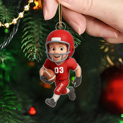 Custom Football Player Name & Jersey Number Flat Acrylic Ornament - Personalized Christmas Gift for Son