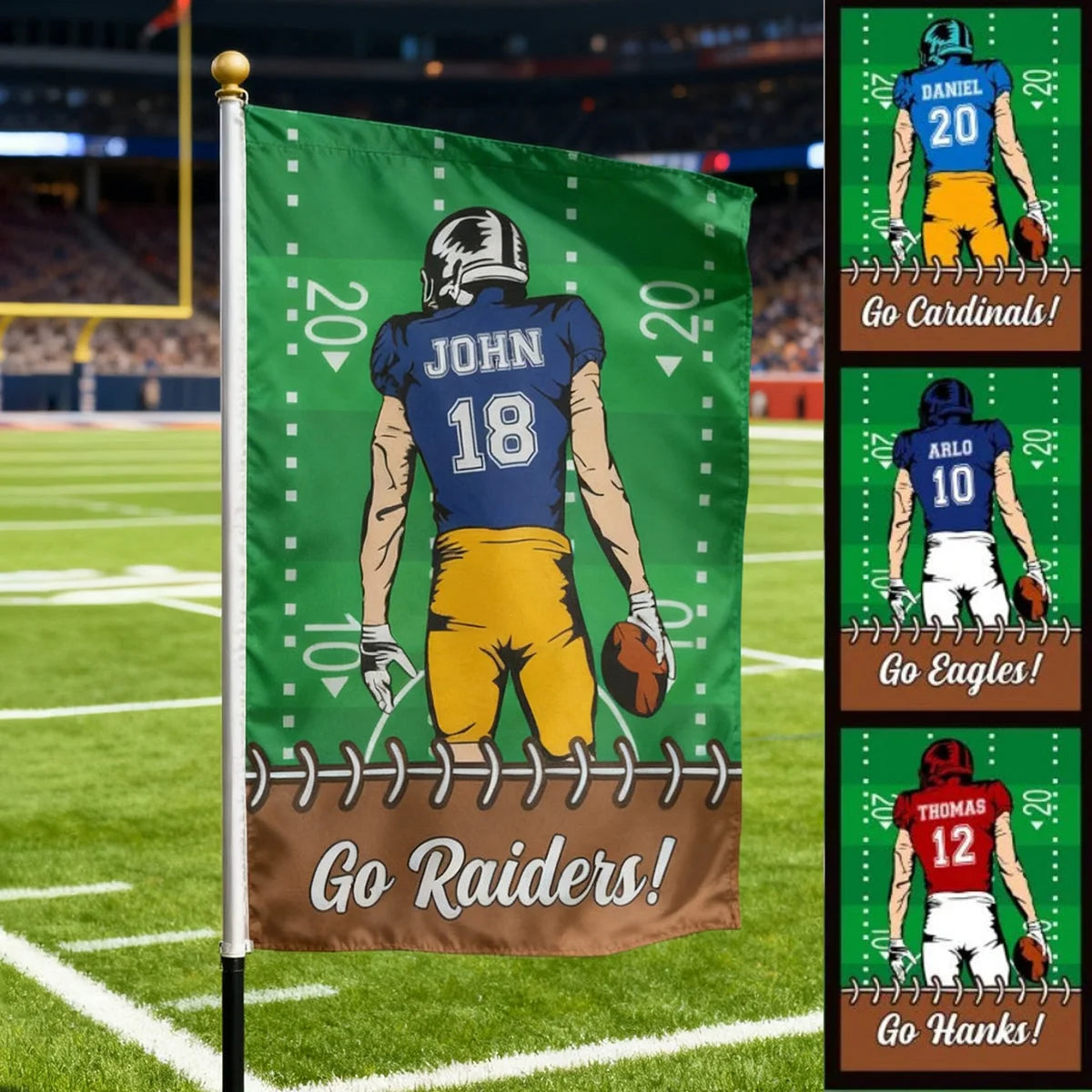 Game Day Custom Football Garden Flag - Personalized Player Name & Number Yard Sign