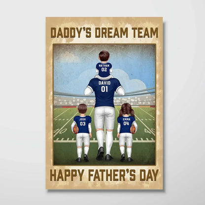 Daddy's Dream Team Personalized Canvas / Poster - Custom Art Gift for Football Dad