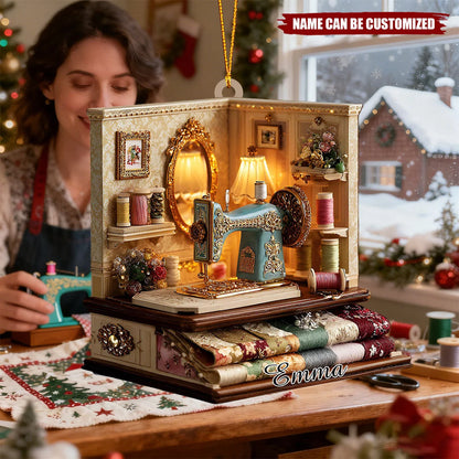 Vintage Sewing Machine Personalized Wooden Ornament - Christmas Gift for Quilter