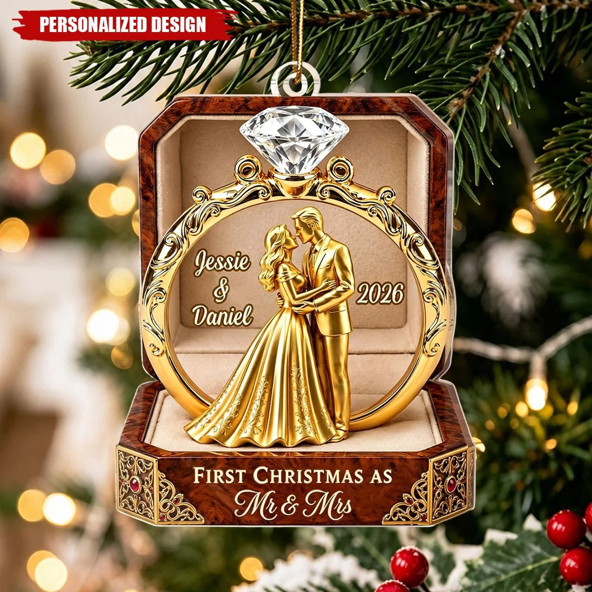 "First Christmas As Mr & Mrs" Personalized Acrylic Ornament for Couples - Custom Newlywed Wedding Keepsake Gift