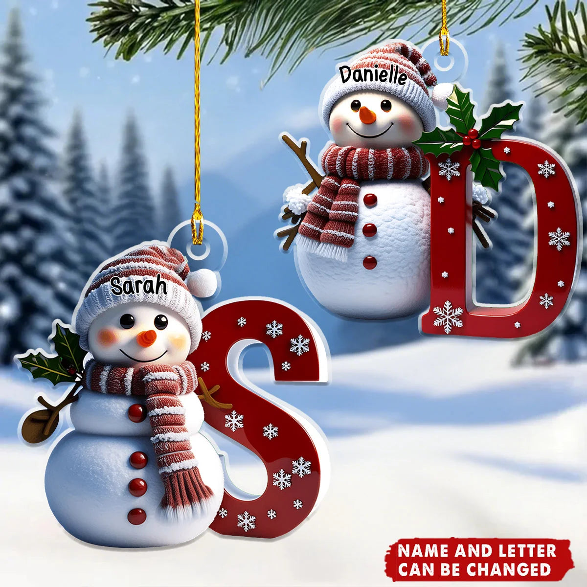 Custom Initial Snowman - Personalized Acrylic Christmas Ornament with Name, Family Christmas Keepsake Gift