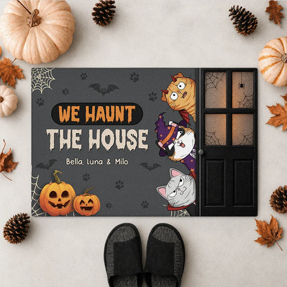 "We Haunt The House" Personalized Halloween Cat Doormat - Custom Halloween Gifts for Pet Lovers