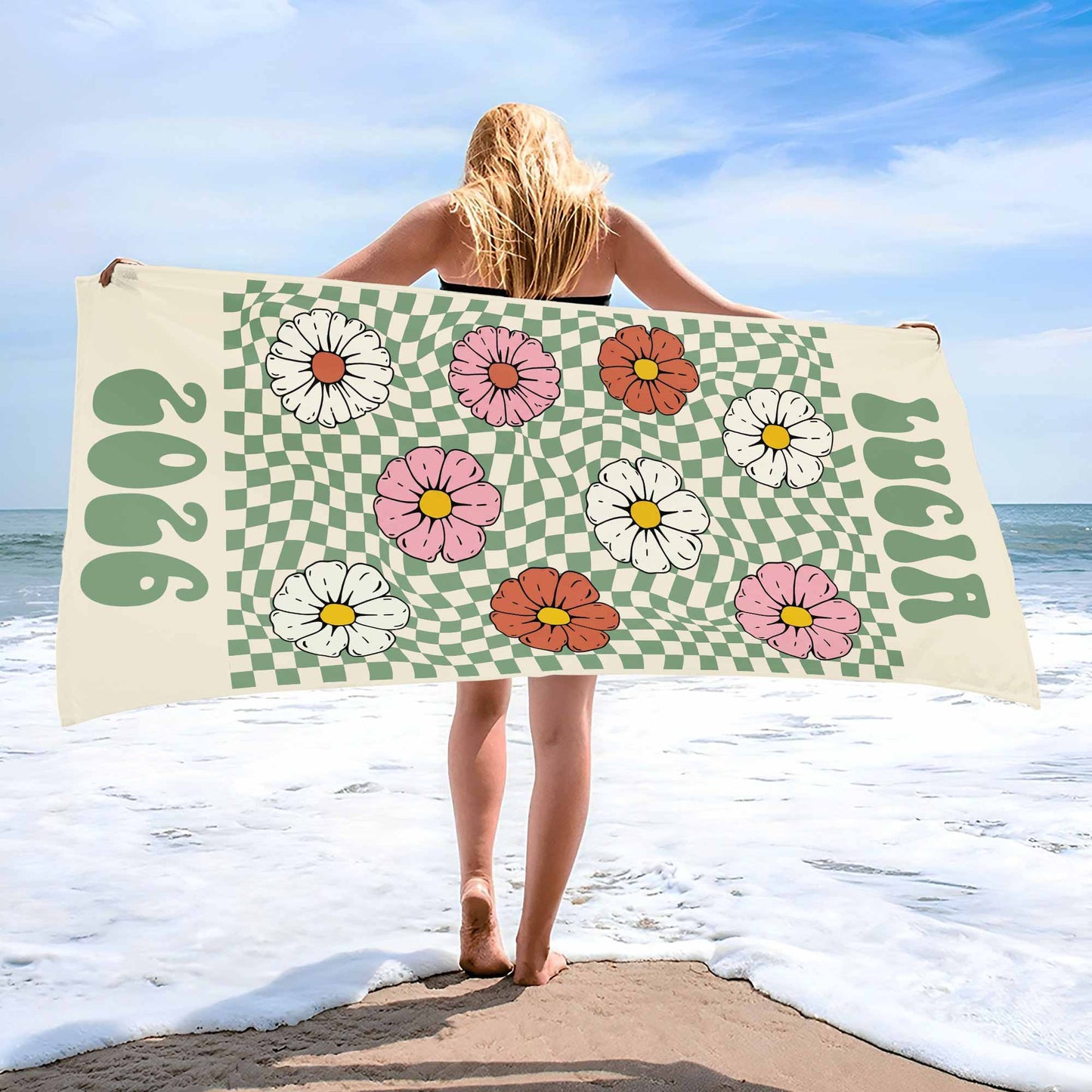 Personalized Retro Flowers Beach Towel for Best Friends with personalized design details for meaningful gifting image 8