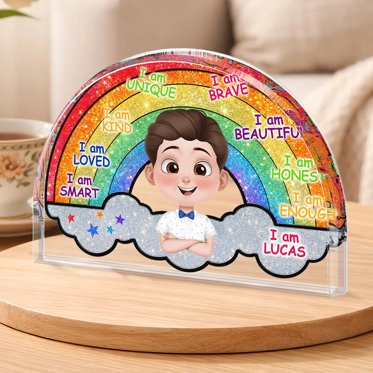 Daily Affirmations Rainbow Personalized Acrylic Plaque - Custom Bedroom Decor Gift for Kids