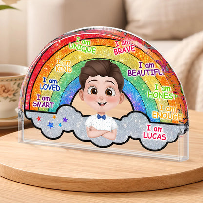 Daily Affirmations Rainbow Personalized Acrylic Plaque - Custom Bedroom Decor Gift for Kids
