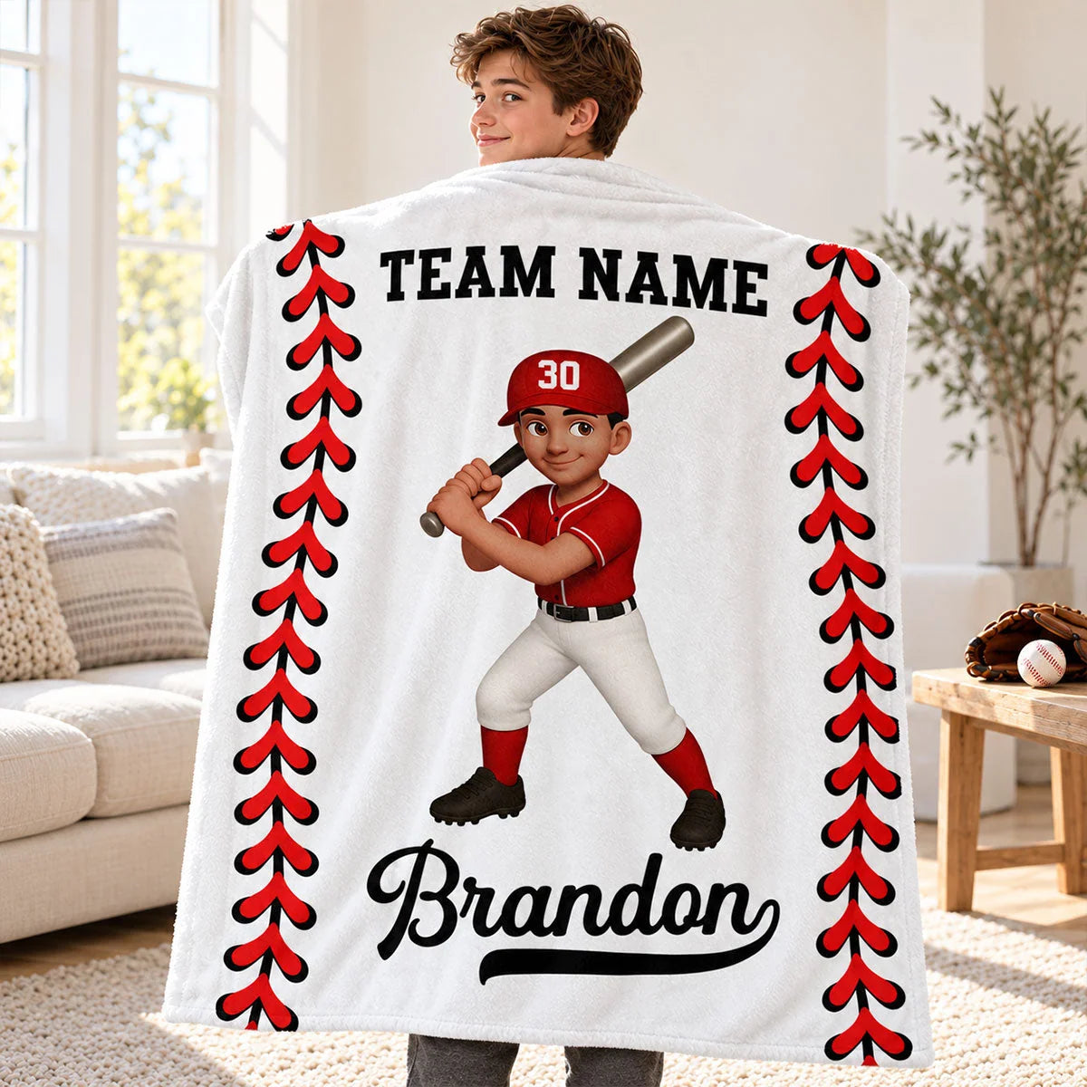 Personalized Baseball & Softball Blanket - Custom Player Name & Team Keepsake Gift for Kids