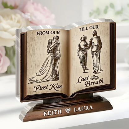 From Our First Kiss Personalized Acrylic Plaque - Custom Wedding Anniversary Gift for Couples