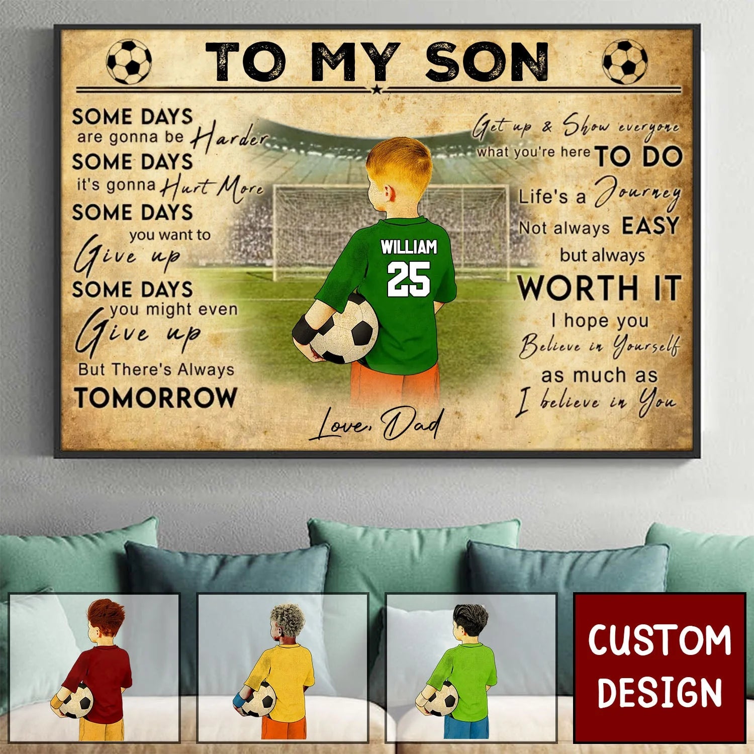 Canvas / Poster material and size view - Personalized Soccer Canvas