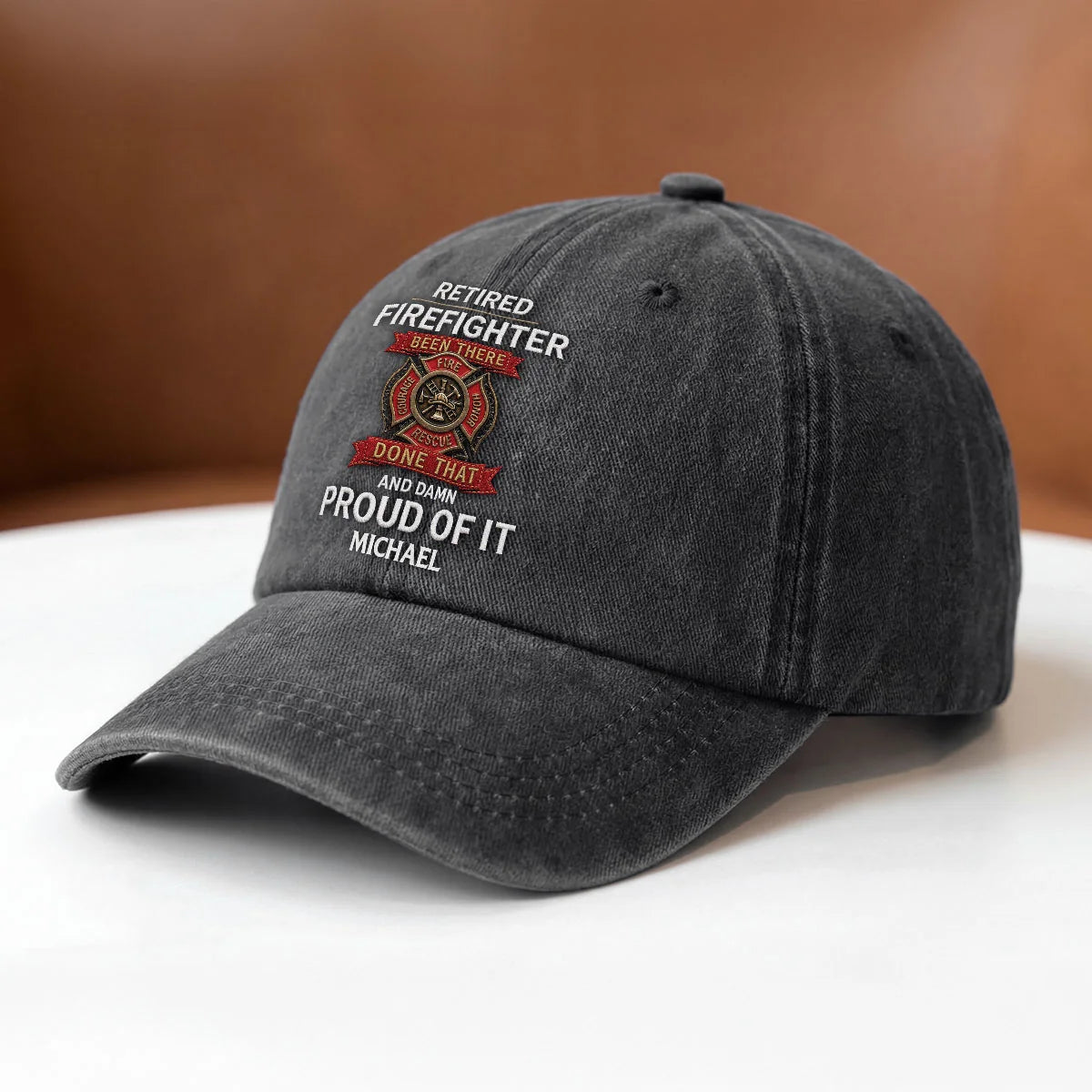 "Retired Firefighter, Proud of It" Custom Washed Cotton Cap – Personalized Retirement Gift