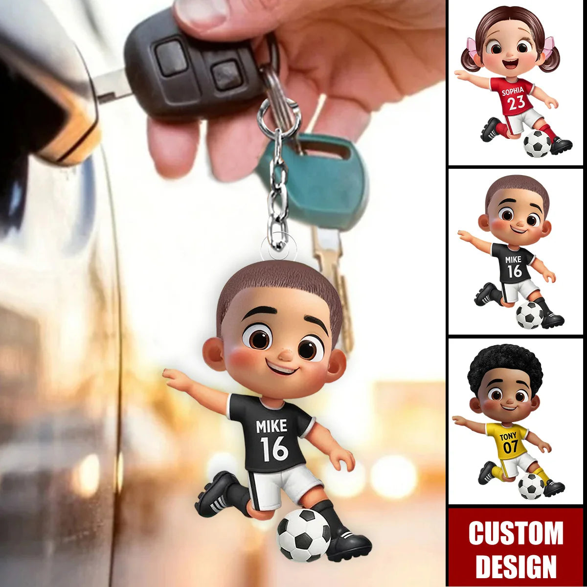 Keychain material and size view - Personalized Soccer Player Acrylic Keychain