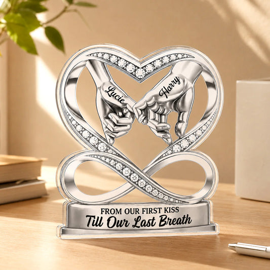 Custom Infinity Heart Acrylic Plaque for Wife with personalized design details for meaningful gifting