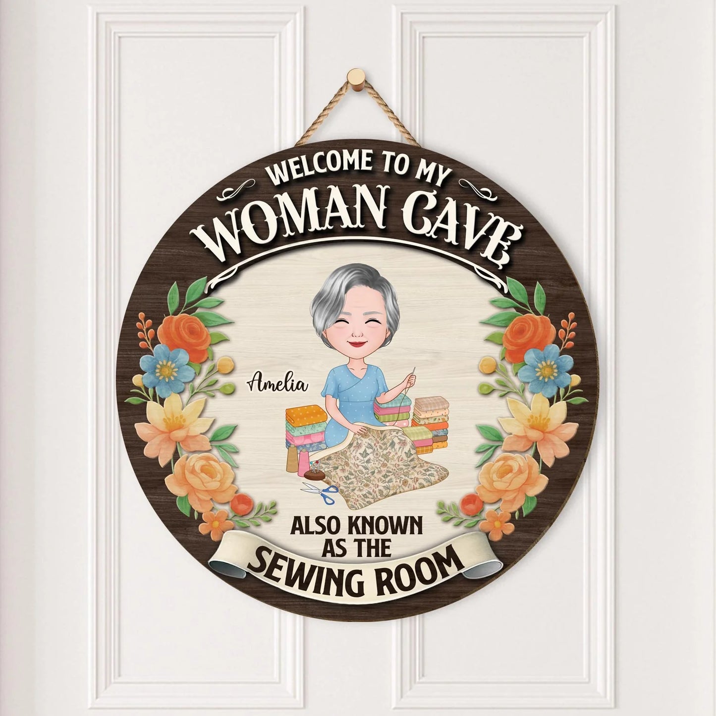 Custom Sewing Room Sign personalization view for Mom