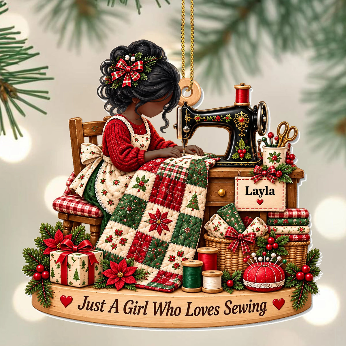 Just A Girl Who Loves Sewing Personalized Acrylic Ornament - Custom Quilter Gift for Mom