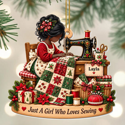Just A Girl Who Loves Sewing Personalized Acrylic Ornament - Custom Quilter Gift for Mom
