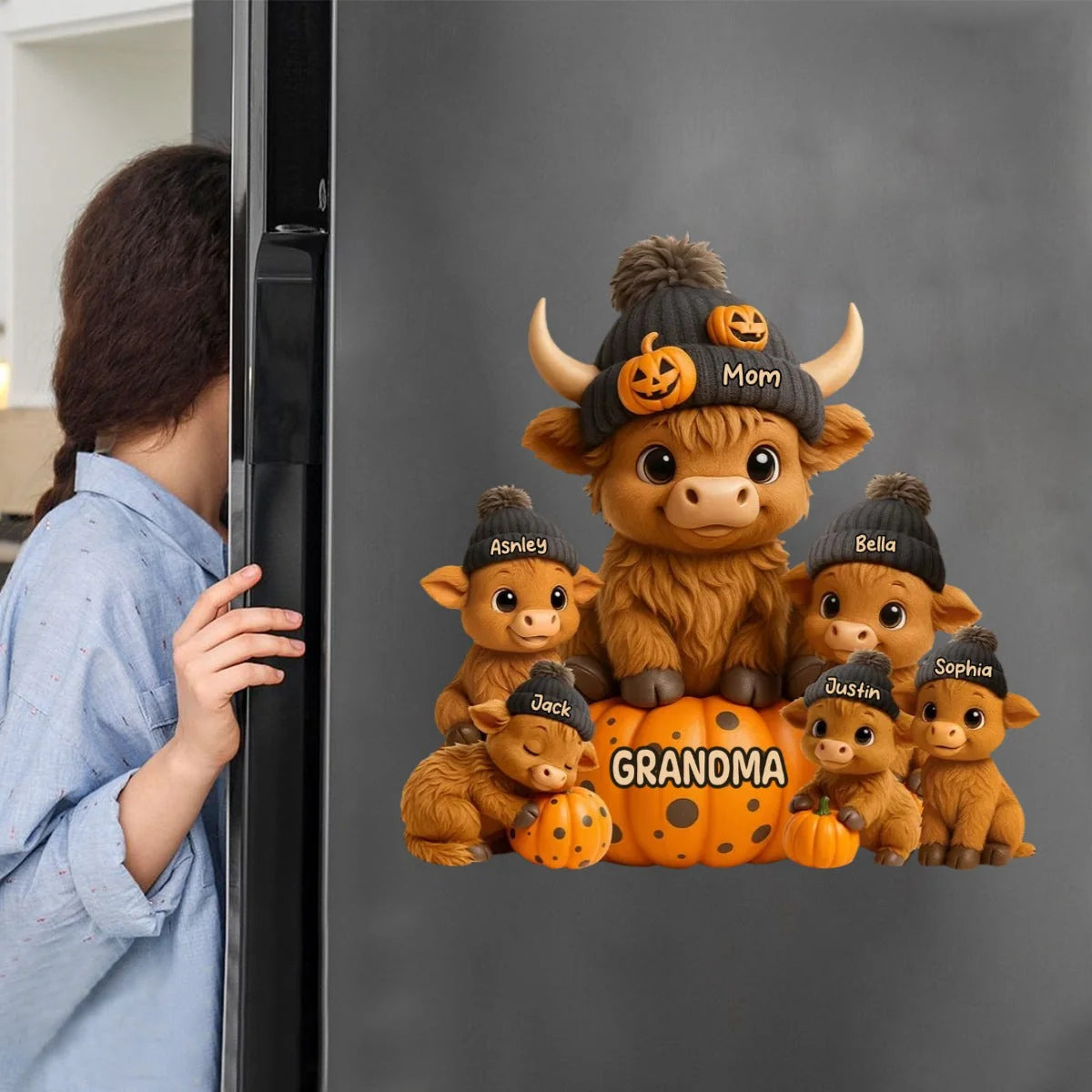 Mama Cow Personalized Decal - Custom Halloween Highland Cow Sticker for Grandma Mom Gift