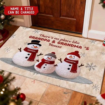 "There's No Place Like Grandma & Grandpa's House" Personalized Snowman Christmas Doormat - Custom Gift for Grandparents