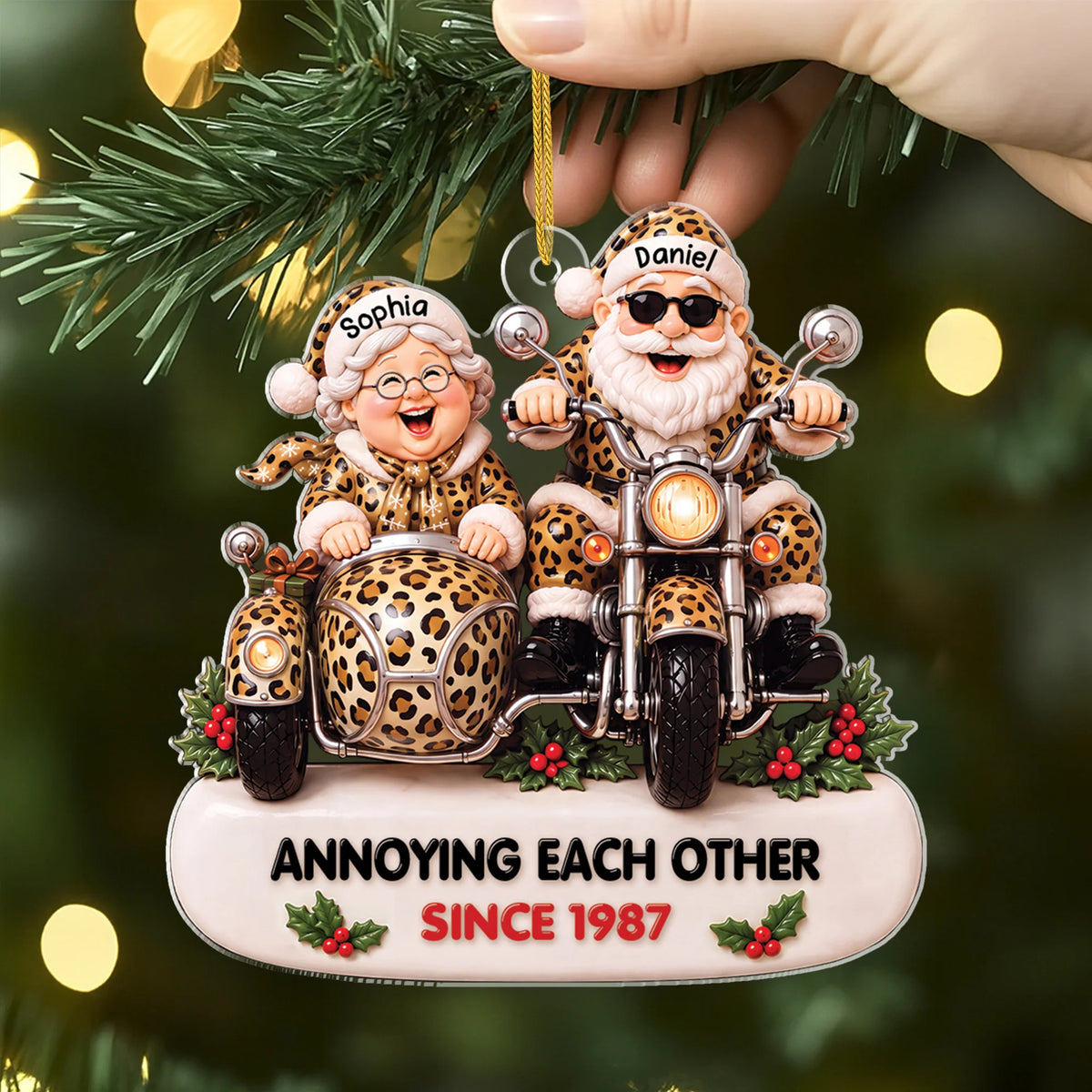 Growing Old Together Personalized Motorcycle Couple Acrylic Ornament - Anniversary Christmas Gift