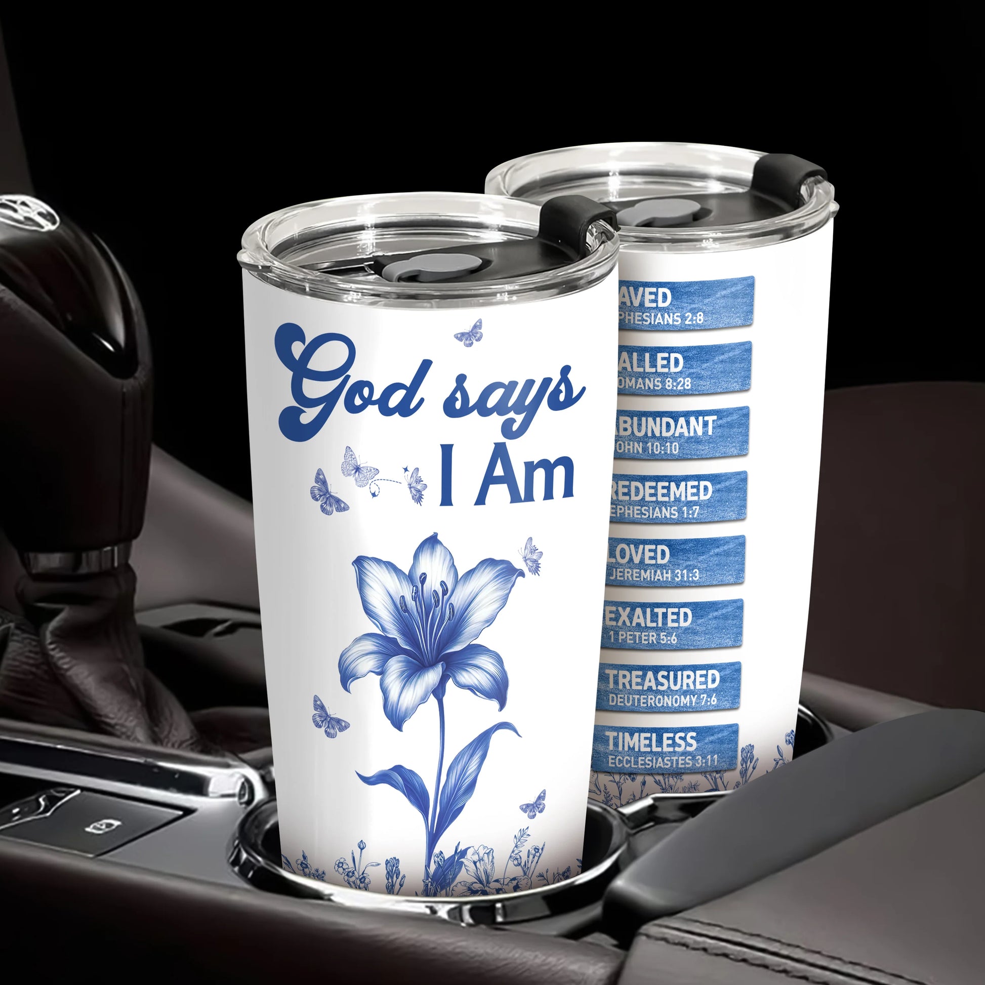 "God Says I Am" Personalized Tumbler - Floral Christian Bible Verse Name Cup