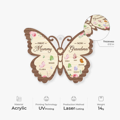 First Mommy Now Grandma Butterfly Acrylic Ornament - Custom Names Keepsake Gift for Grandmother