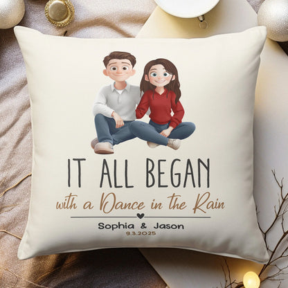 "It All Began" Personalized Couple Pillow - Custom Anniversary Keepsake Gift for Husband Wife