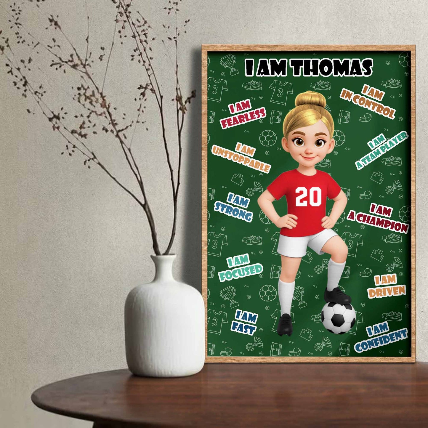 Custom Youth Soccer Affirmation Poster for Son/Grandson with personalized design details for meaningful gifting image 7