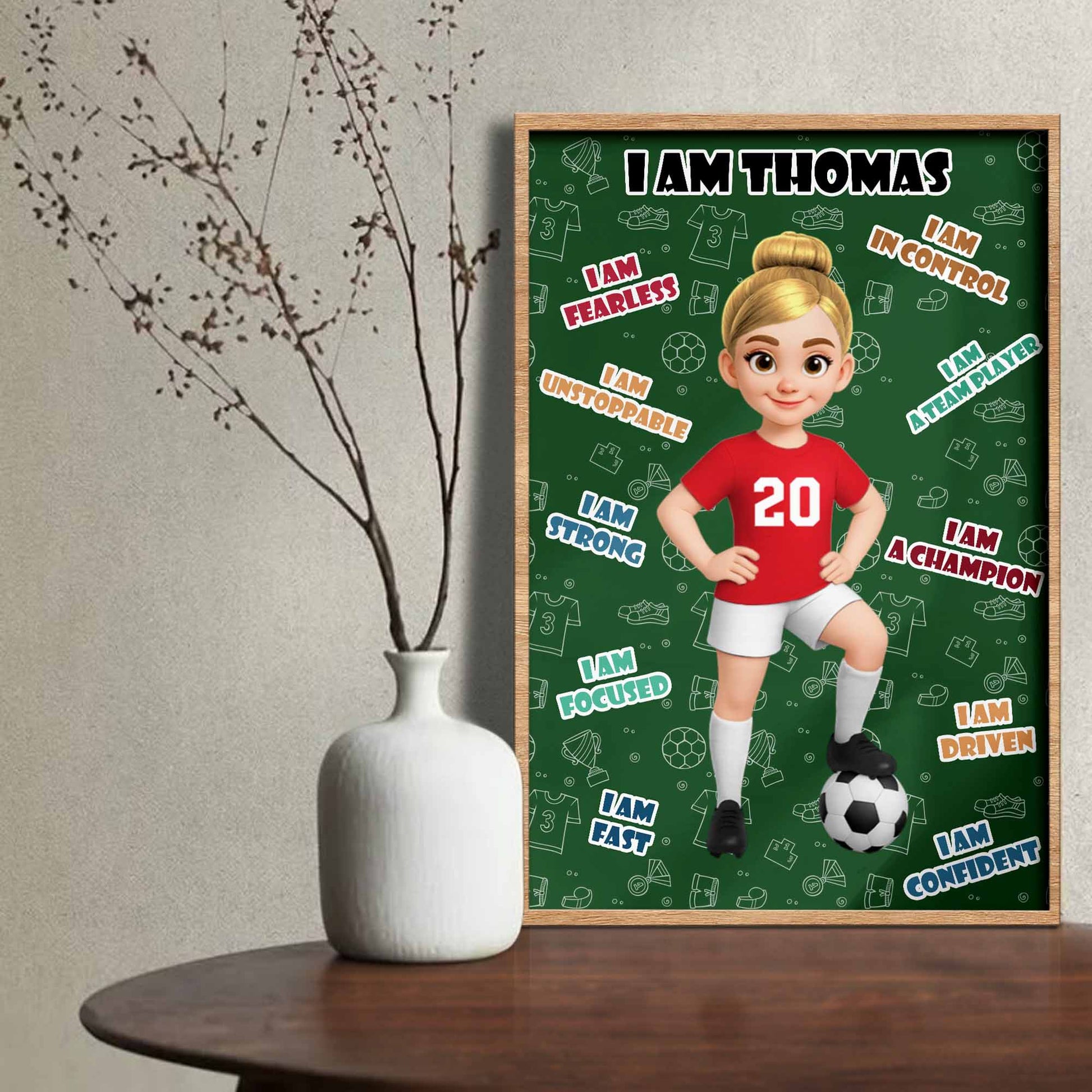 Custom Youth Soccer Affirmation Poster for Son/Grandson with personalized design details for meaningful gifting image 7