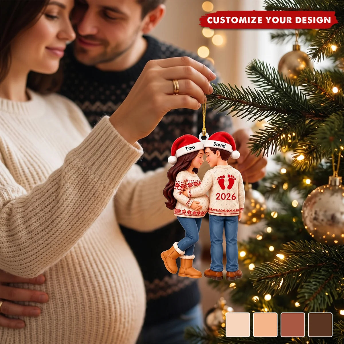 Expecting Parents’ First Christmas - Personalized Wooden Ornament