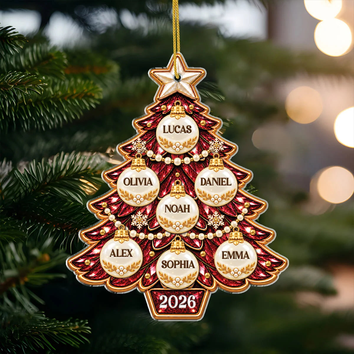 Family Names Christmas Bauble Tree Acrylic Ornament - Custom Keepsake Gift for Holiday Tree