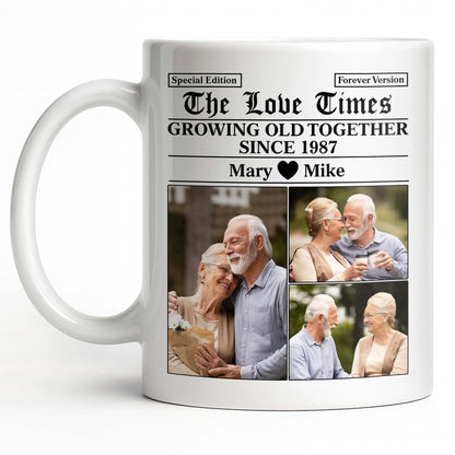 "The Love Times Growing Old Together" Personalized Photo Mug - Romantic Anniversary Gift for Couples