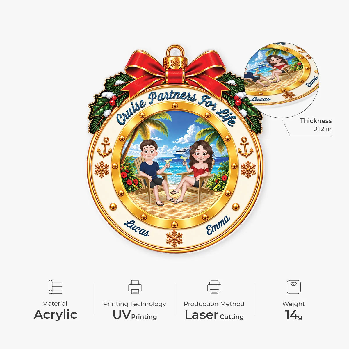Cruise Partners For Life Personalized Acrylic Ornament - Custom Cruise Vacation Keepsake Christmas Gift for Couples