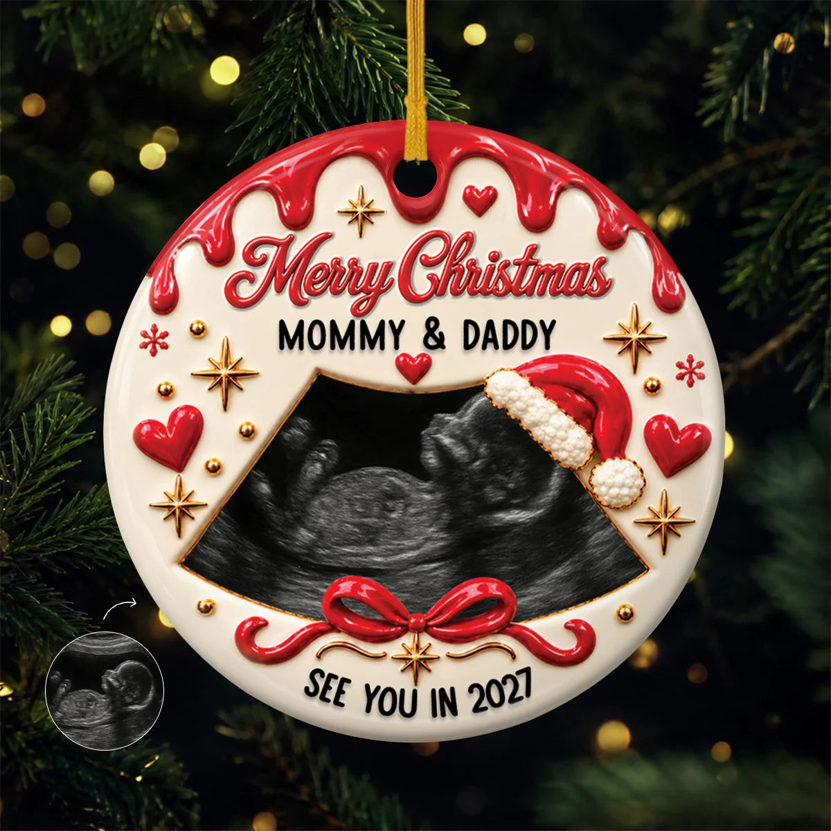 Merry Christmas Mommy & Daddy - Personalized Ultrasound Ceramic Ornament Keepsake Gift