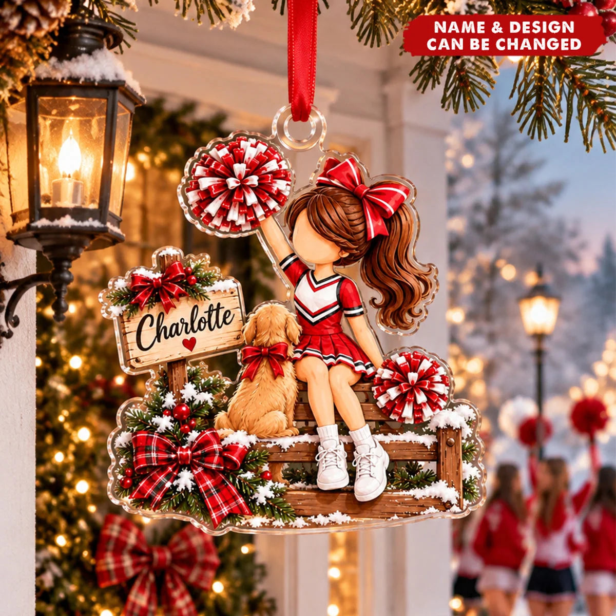 Custom Cheer Girl & Dog Acrylic Ornament - Personalized Christmas Gift for Cheerleaders